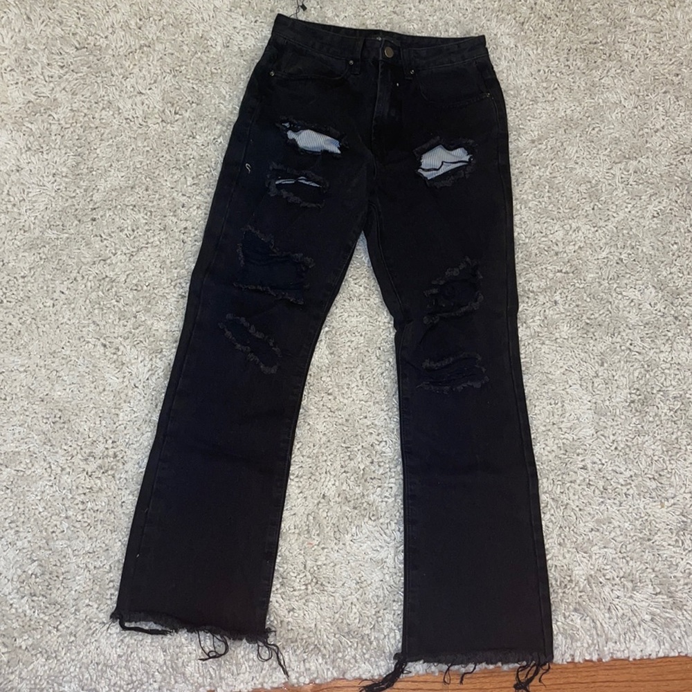 Nasty Gal black straight leg distressed jeans